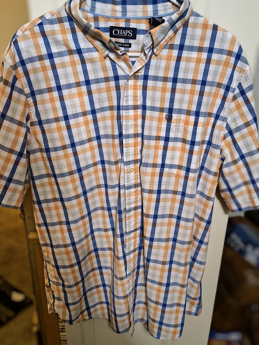 Chaps Orange, Blue & White Plaid Short-Sleeve Button-Down Shirt
